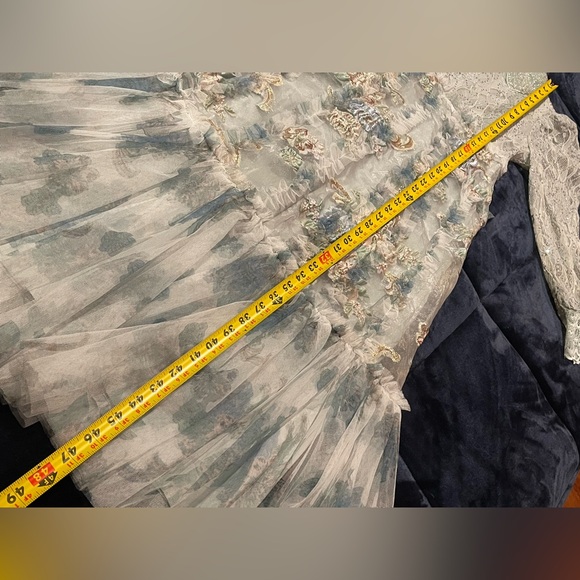 Elegant Girl’s Sugar Pageant Sage, Blue, Gold Beaded Lace Dress 12-14 - Picture 12 of 16